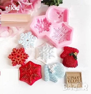 3 снежинка ръкавица силиконов молд фома фондан шоколад гипс декор , снимка 1