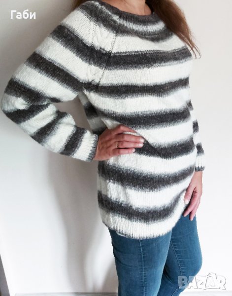Страхотен ръчно плетен пуловер в  черно, бяло и сиво, снимка 1