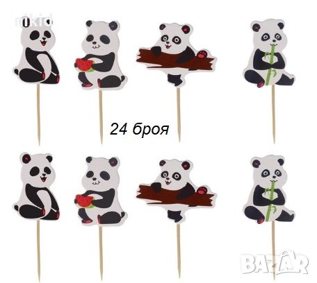 24 бр Панда с диня топери клечки украса декорация за мъфини кексчета парти рожден ден, снимка 1