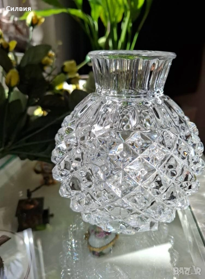 Винтидж Кристална Ниска Ваза, снимка 1