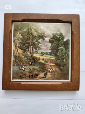 Холандска художествена керамична плочка за стена в дървена рамка