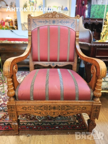 Италианско кресло с дърворезба, снимка 10 - Дивани и мека мебел - 52849479