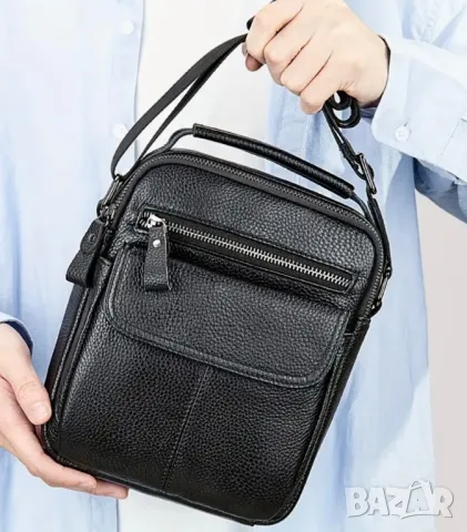 Мъжка практична и стилна бизнес чанта /Черна естествена кожа!, снимка 2 - Чанти - 49307558