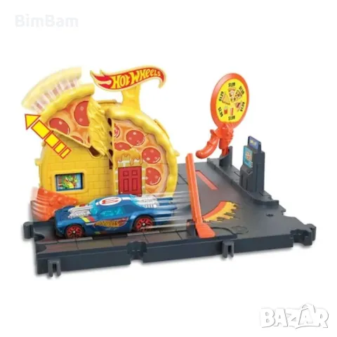 Писта с количка Hot Wheels - Speedy Pizza Pick-Up - пица, снимка 4 - Коли, камиони, мотори, писти - 48767455