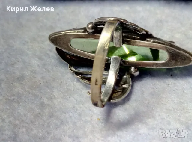 СТАР РУСКИ ДЕБЕЛО ПОСРЕБРЕН МЕЛХИОРЕН ПРЪСТЕН с ФАСЕТИРАН ЗЕЛЕН КРИСТАЛ ЧАСТ от КОМПЛЕКТ 25223, снимка 8 - Антикварни и старинни предмети - 49917244