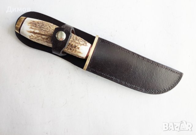 Нож дамаск Ламинат Рог Кожена кания, снимка 3 - Ножове - 43624153
