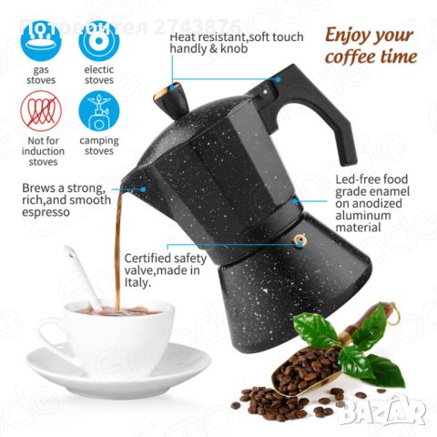 КАФЕВАРКА ЗА КОТЛОН ЗА 4-6 КАФЕТА MOKA COFFEE-ЧЕРНА, снимка 3 - Съдове за готвене - 39579412