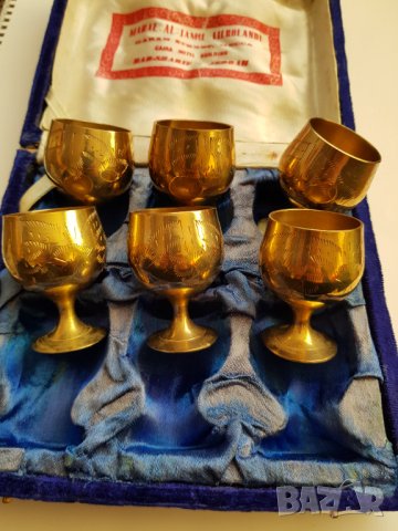 Стар комплект от шест месингови бокала, снимка 5 - Антикварни и старинни предмети - 34634426