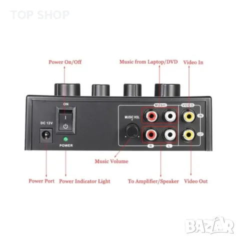 Караоке миксер с двоен вход за микрофон, снимка 2 - Друга електроника - 48791919