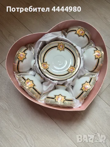 Сервиз/комплект от 6 чаши с чинийки за кафе или чай от слонова кост, снимка 2 - Сервизи - 49897449