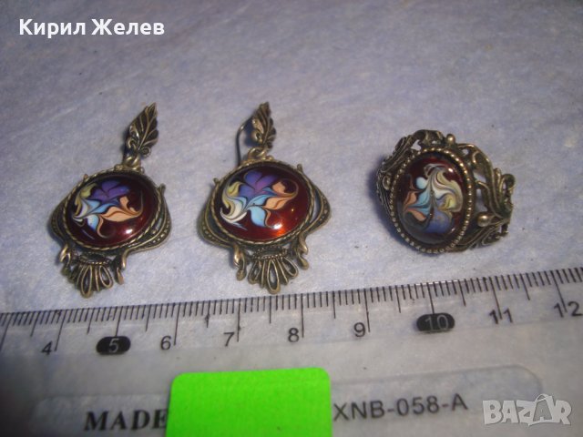 СТАРИННИ МЕЛХИОРЕНИ АР НУВО МАЙСТОРСКИ ПРЪСТЕН и ОБЕЦИ РЪЧНО РИСУВАНО Венецианско СТЪКЛО МУРАНО 7156, снимка 12 - Антикварни и старинни предмети - 37395604