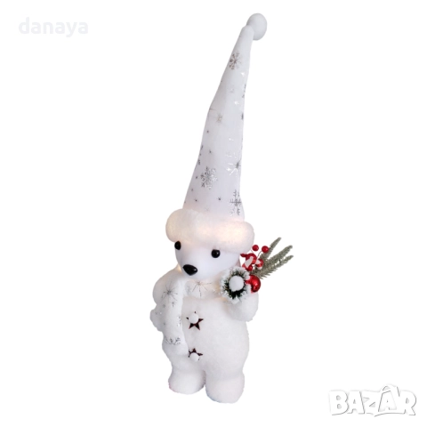 6245 Светеща коледна фигура мечок с висока шапка, 62 см, снимка 7 - Декорация за дома - 52016195