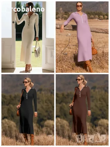 Модна дамска рокля с дълги ръкави с ревер, 4цвята 