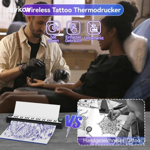Безжичен принтер за шаблони за татуировки - подходящ за професионалисти и начинаещи, Bluetooth, снимка 3 - Друга електроника - 51928315