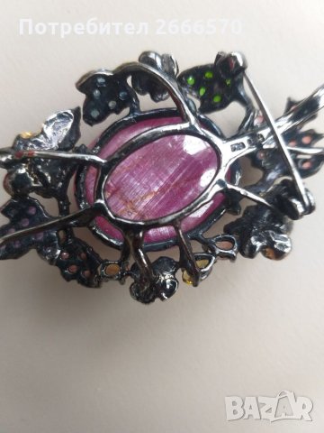 Брошка със 100 карата звезден рубин сребро и злато диамант изомруд смарагд сапфир, снимка 14 - Антикварни и старинни предмети - 34934004