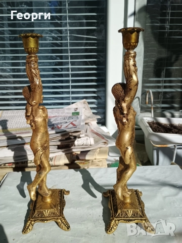 Чифт бронзови свещници 30 см., снимка 7 - Антикварни и старинни предмети - 52220798