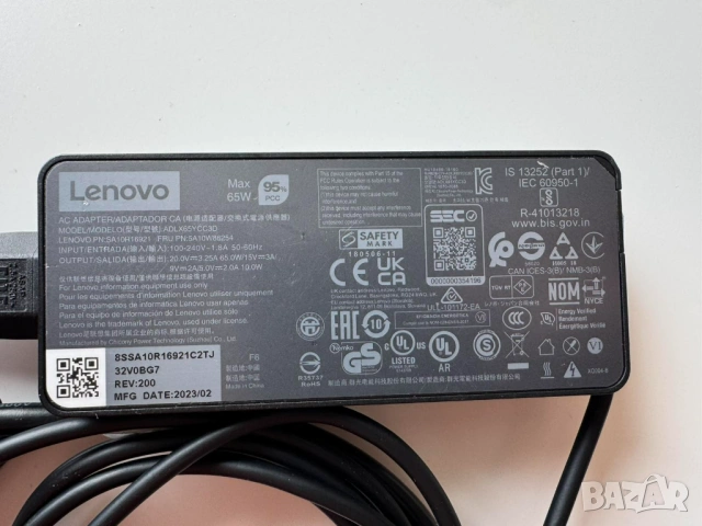 Oригинално зарядно лаптоп Lenovo с USB‑C конектор 65W (Model: ADLX65YCC3D), снимка 3 - Лаптоп аксесоари - 53485136