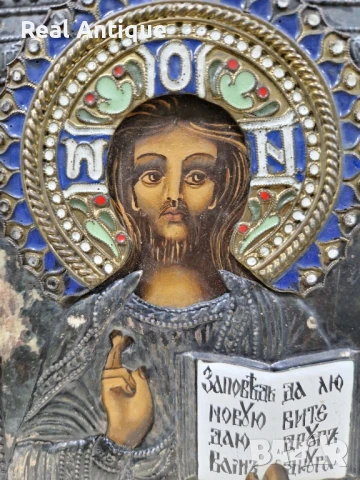 Прекрасна антикварна руска икона с емайл, снимка 6 - Икони - 51061200