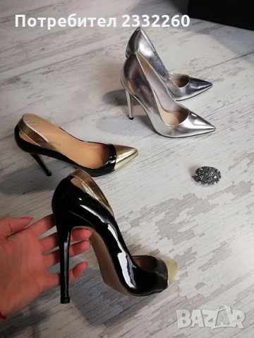 Лачени обувки - черно и златно, снимка 5 - Дамски обувки на ток - 27135855