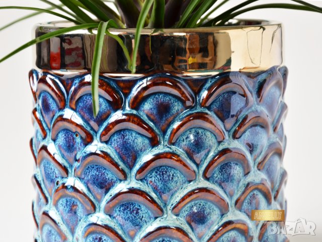 Саксия с шарка паунови пера / Подарък за дома / Декоративна саксия, снимка 4 - Декорация за дома - 40513179