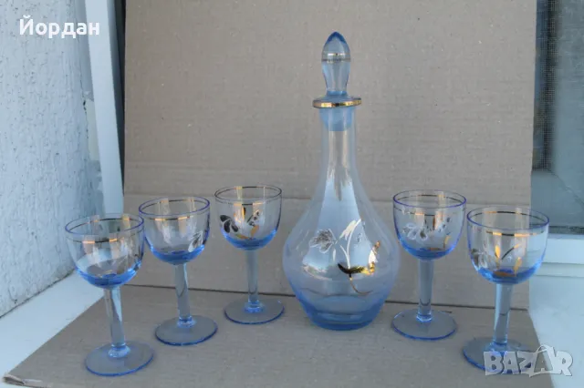 Стар стъклен винтидж сервиз за ракия/алкохол 