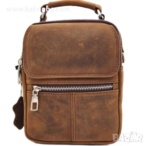 Мъжка чанта през рамо от кафява естествена кожа с интересен дизайн – високо качество Код на продукта