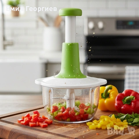 Ръчен кухненски чопър 900 мл с 3 остриета от неръждаема стомана стъкло Cheffinger, снимка 3 - Други - 53226914