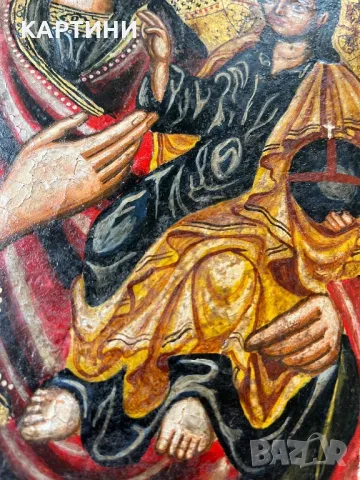 Стара Икона Богородица - ръчно рисувана върху дърво, снимка 4 - Картини - 49754744