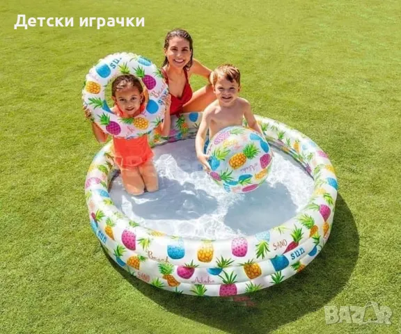 Надуваем детски басейн Intex с топка и пояс 132x28см комплект, Ананас/Рибки, за деца   , снимка 2 - Басейни и аксесоари - 50056085