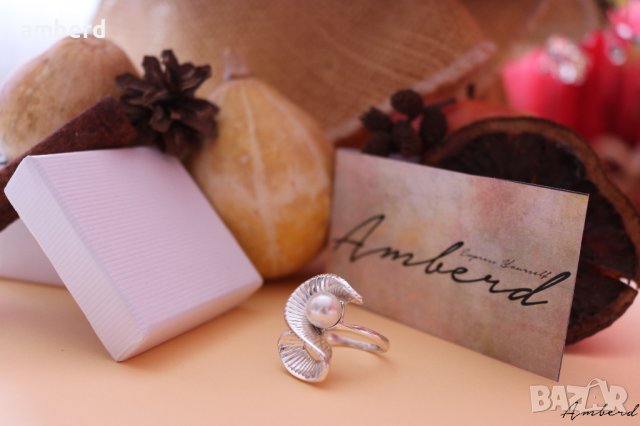 Уникален сребърен пръстен с перла - модел R025A, снимка 5 - Пръстени - 30464644