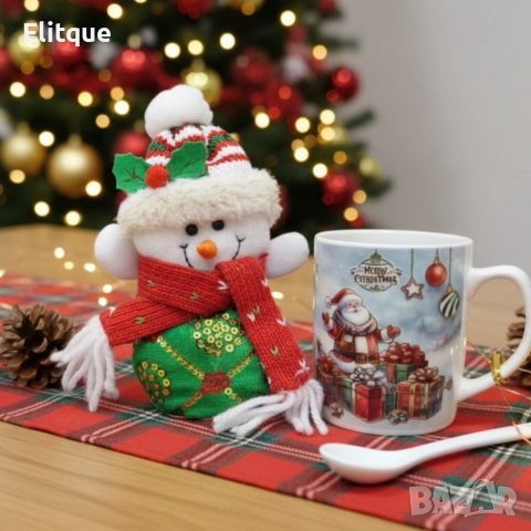 Празничен подаръчен комплект с чаша, лъжичка и снежен човек – готов за подаряване, снимка 6 - Други - 52571020