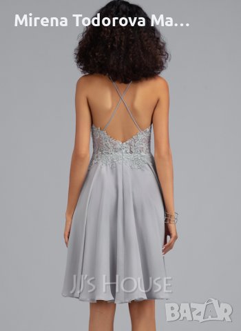 Абитуриентскa роклa.Коктейлна рокля от шифон с дължина до коляното и с пайети с А-силует. EU36 XS/S-, снимка 3 - Рокли - 36676206