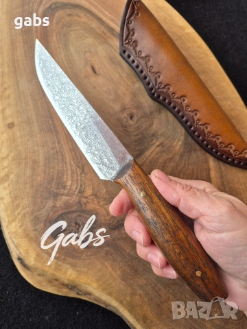 Ловен нож дамаска стомана LN439,фултанг с кожена кания, снимка 11 - Ножове - 53572029