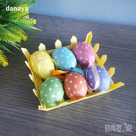 2824 Шарени великденски яйца в панерче, снимка 4 - Декорация за дома - 36459856