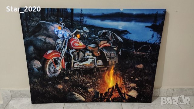 Светеща картина с LED осветление - Harley Davidson и огъня , снимка 2 - Картини - 40220312