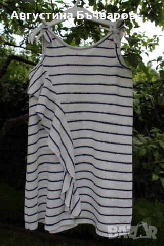 Лятна безръкавна рокля ZARA с волан - 110 см/синьо и бяло райе, снимка 2 - Детски рокли и поли - 33371477