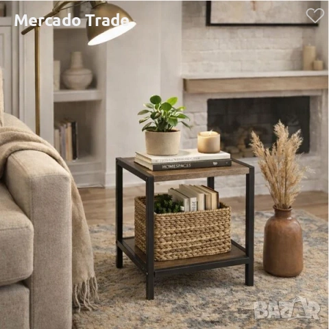 Декоративна масичка Mercado Trade, 2 нива, Метал-Дърво, Кафяв