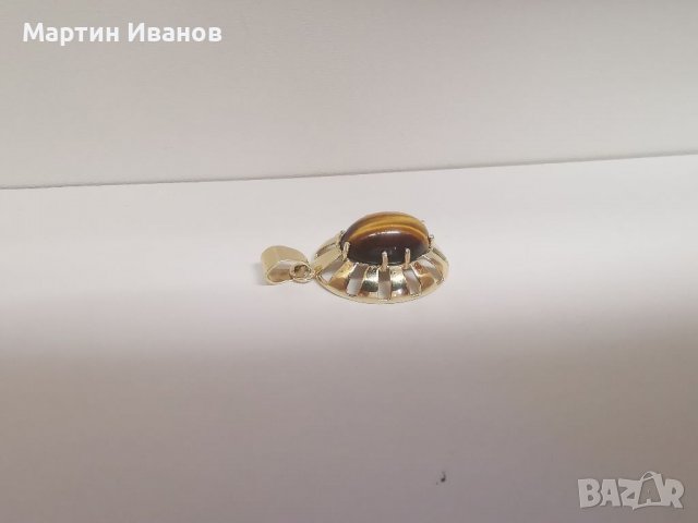 Златен пръстен и медальон с тигров ахат , снимка 11 - Пръстени - 37095140