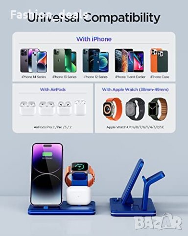 3 в 1 Нова стойка зарядно телефон слушалки часовник Магнитна станция iPhone Apple Watch AirPods, снимка 5 - Аксесоари за Apple - 40593770