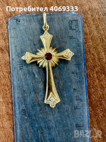 Стар златен Кръст с рубин 14к 5.96гр 5см 