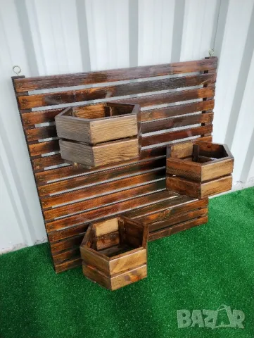 Дървени цветарници декоративно пано за стена с щайги , снимка 10 - Декорация за дома - 48240107