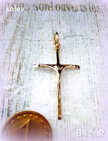 златен кръст с разпятие, стилизиран 0.98 грама, снимка 4 - Колиета, медальони, синджири - 26467618
