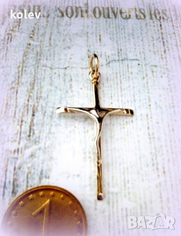 златен кръст с разпятие, стилизиран 1.11 грама, снимка 4 - Колиета, медальони, синджири - 26467618