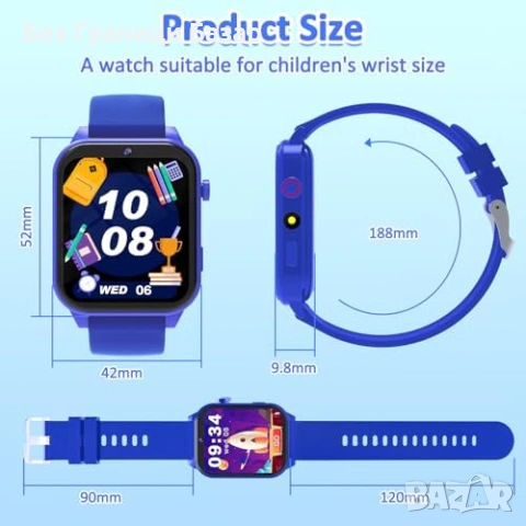 Нов Детски смарт часовник 1.83” тъч, игри, будилник, педометър, сън, снимка 7 - Смарт гривни - 53151394