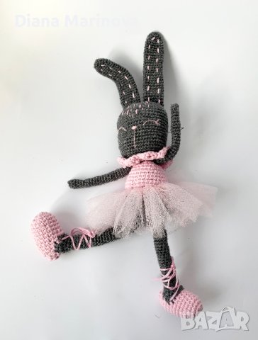 Зайче балерина, детска играчка ръчна изработка, плетени играчки, подарък за дете, снимка 7 - Плюшени играчки - 43143190