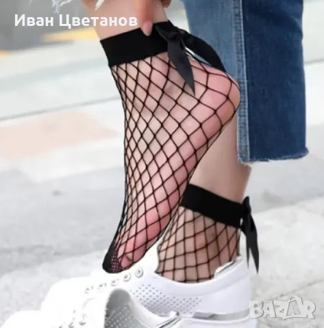 Къси чорапи от черна мрежа, с панделка, снимка 2 - Други - 49353233