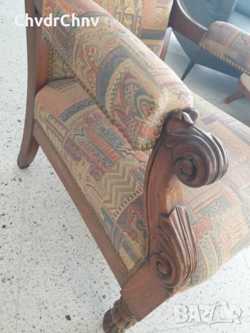 Старо кресло ръчна дърворезба 110см/висок масивен дървен стол с полакътници, снимка 6 - Антикварни и старинни предмети - 46514432