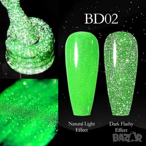Venalisa светещ блестящ гел лак неон / серия Reflective Glitter, снимка 5 - Продукти за маникюр - 37255522