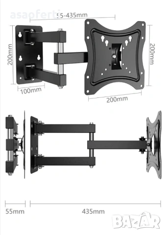 ​📺 Универсална Стойка за Стена за Телевизор (14-55 инча) – Накланяща се и въртяща се, снимка 16 - Телевизори - 53105289