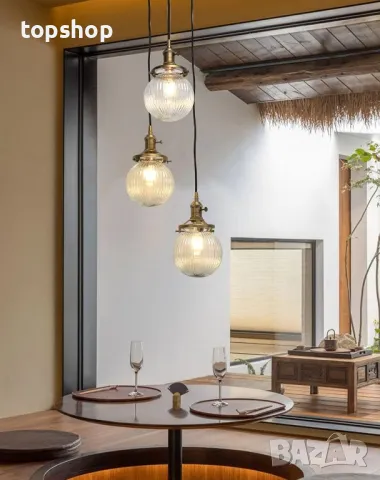 JIMUBEAM Индустриална 3-посочна таванна лампа, абажур-оребрено стъкло, снимка 5 - Лампи за таван - 50302933